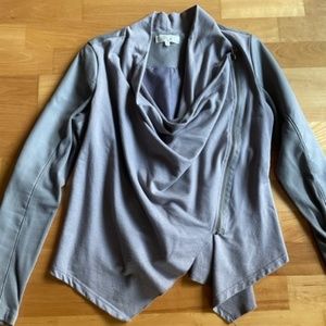 Entro light gray asymmetrical zip faux leather/cotton jacket size M